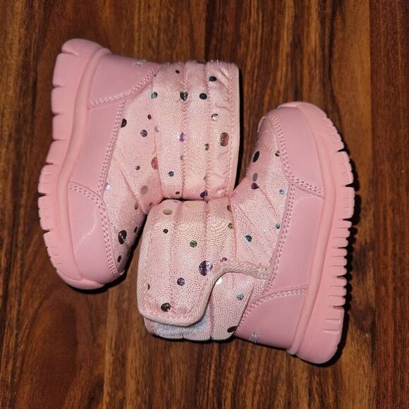 6 for $25 🎃Hobibear Pink and Silver Fuzzy Velcro Snow Boots Toddler Size 5 - Picture 4 of 6
